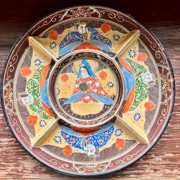 Vintage Japanese Satsuma Pottery Divided Serving Plate Geisha Platter - Picture 17 of 17